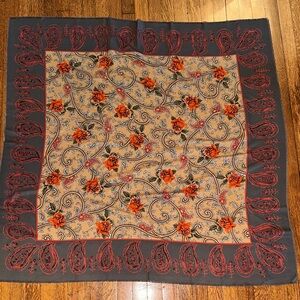 Vtg Filene’s Basement Very, Very Large Gray &‎ Orange Floral Paisley Square Wrap
